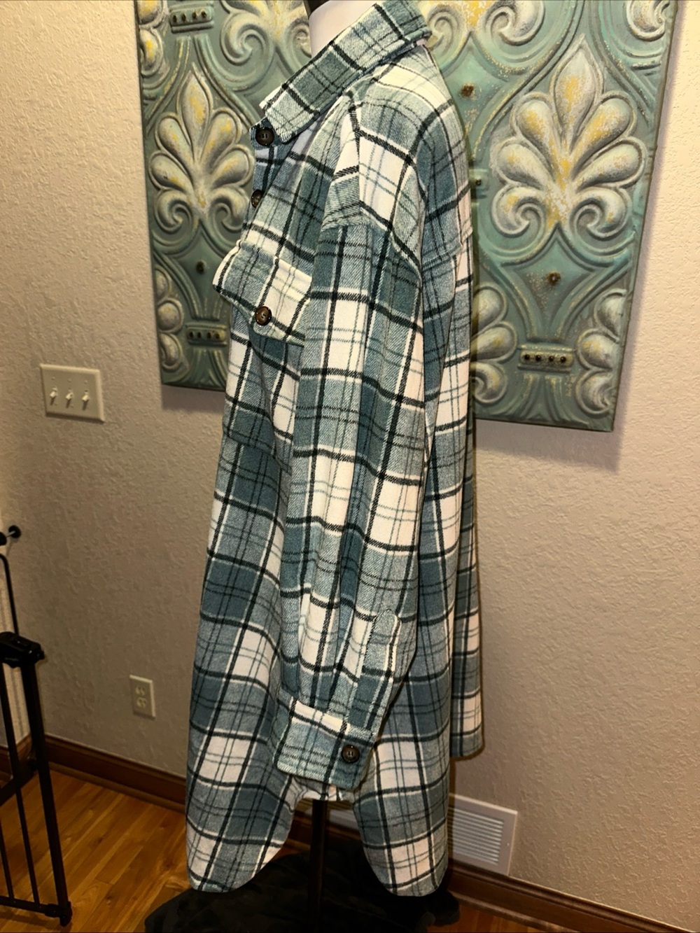 SAINTS & HEARTS women's size S/M Green plaid shacket Wool Blend Shirt Jacket - Picture 3 of 12